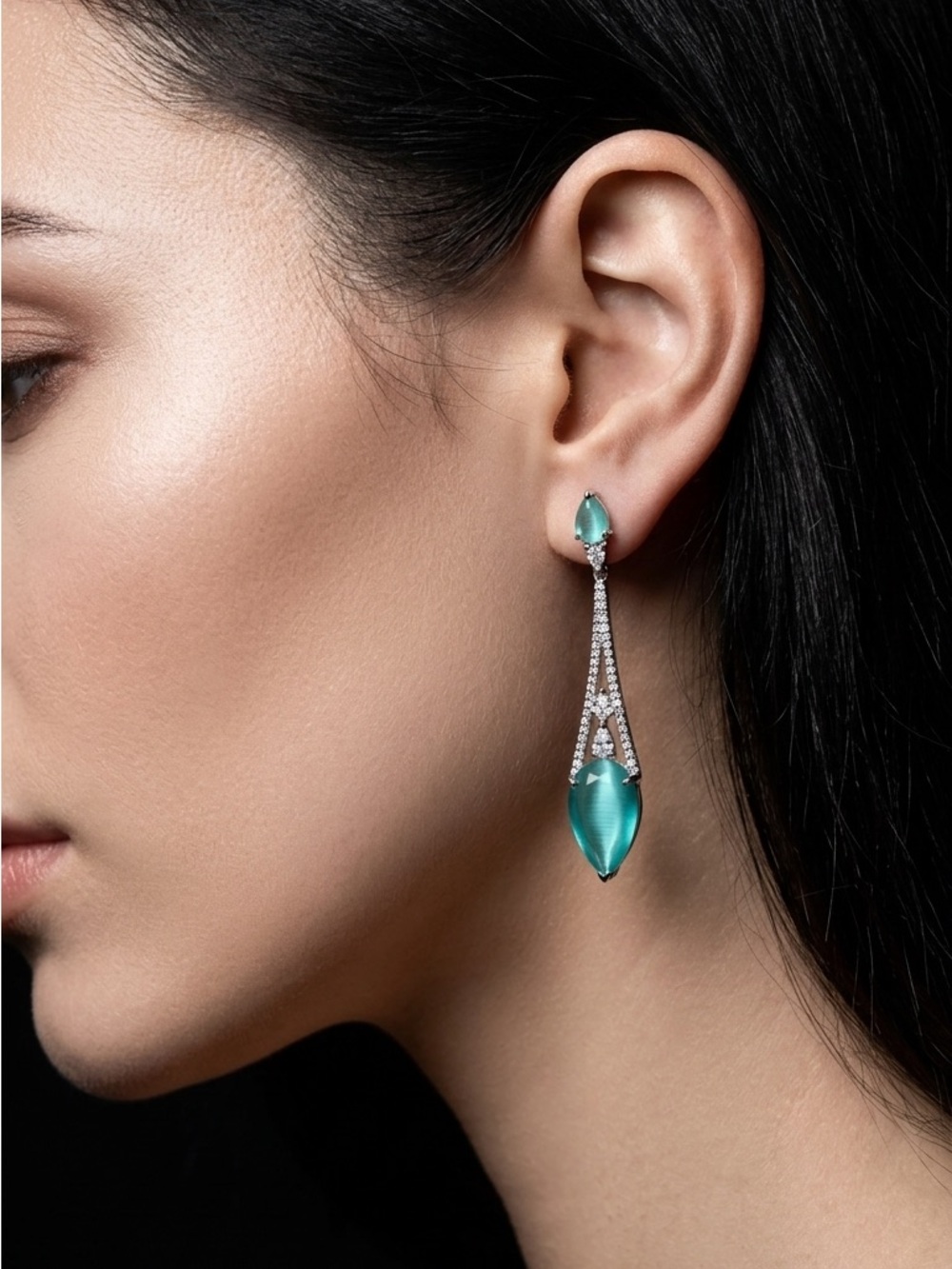 Teardrop Aqua Crystal Drop Earrings - Women Jewelry